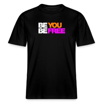 Typo Be You Be Free Diversity 3C -  RELAXED FIT Unisex Organic T-Shirt - Schwarz - Vorne - Alina (178cm) & Michal (187cm)