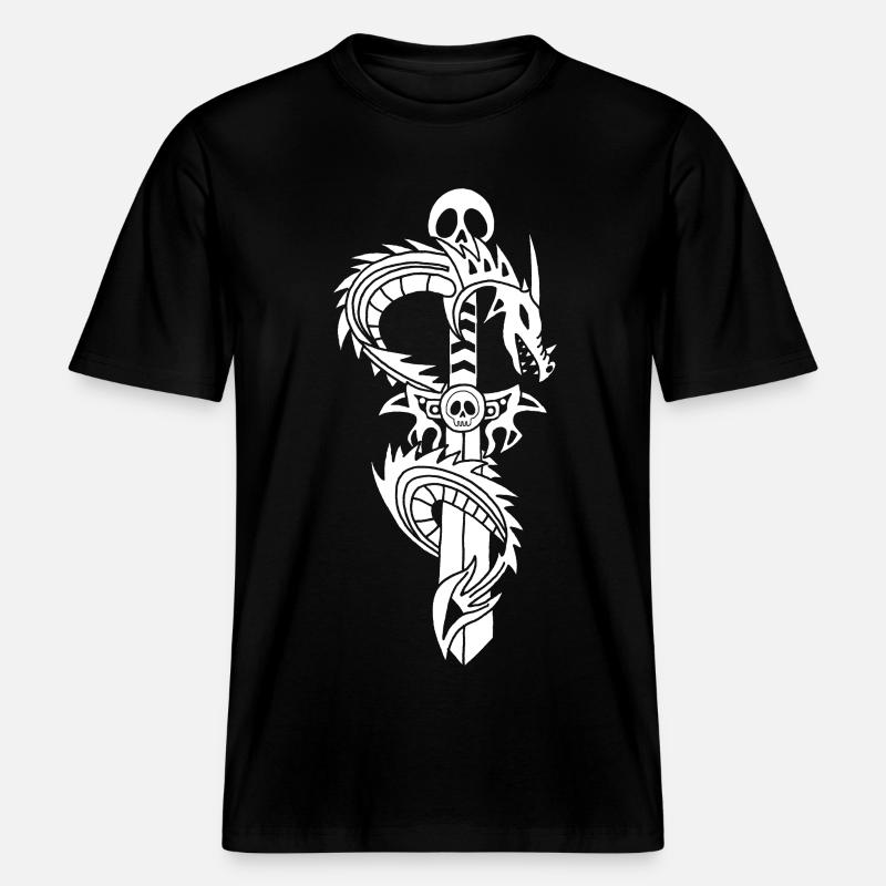 Le dragon blanc et l'épée -  T-shirt unisexe RELAXED FIT en coton bio - noir