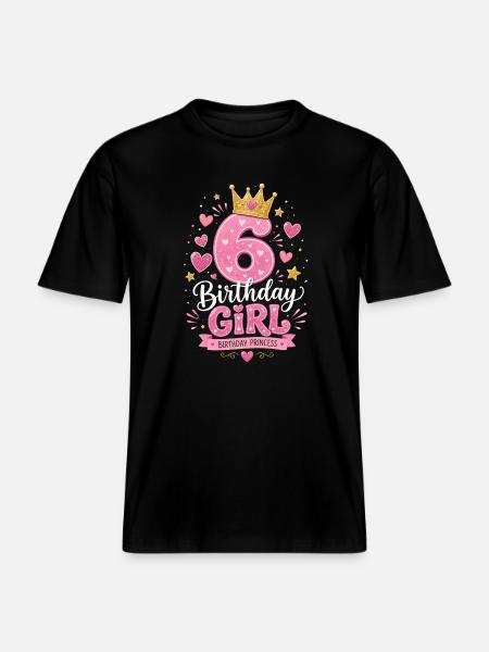 6 Birthday Girl Glitter Crown -  RELAXED FIT Unisex Organic T-Shirt - black