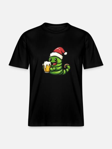 Worm Christmas Beer Funny - RELAXED FIT Unisex Organic T-Shirt - black