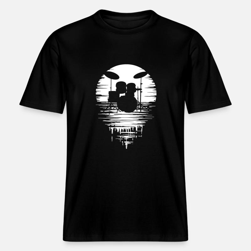 Batterie Silhouette Drum avec réflexion - T-shirt unisexe RELAXED FIT en coton bio - noir