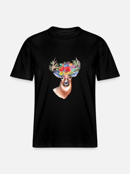 Deer with flowers -  RELAXED FIT Unisex Organic T-Shirt - black
