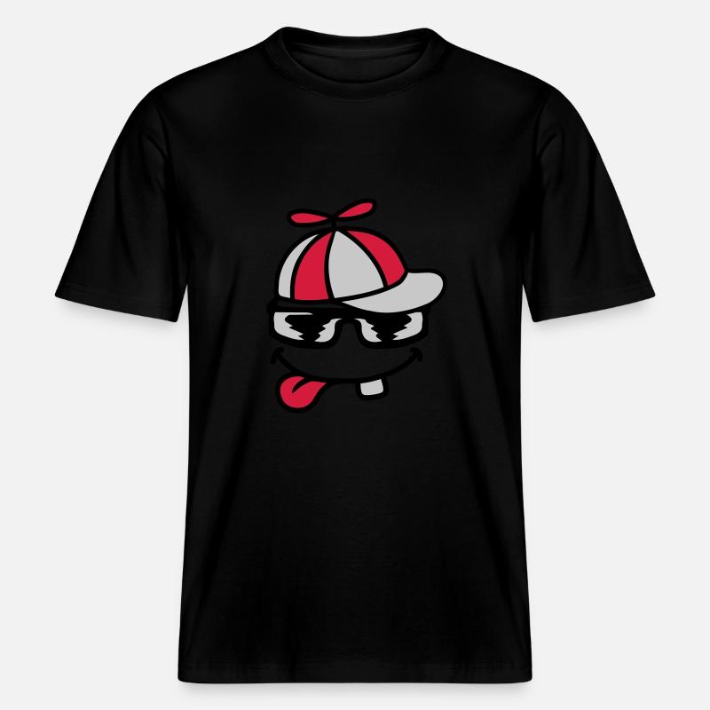 Comic Face Propeller Cap Éolienne - T-shirt unisexe RELAXED FIT en coton bio - noir