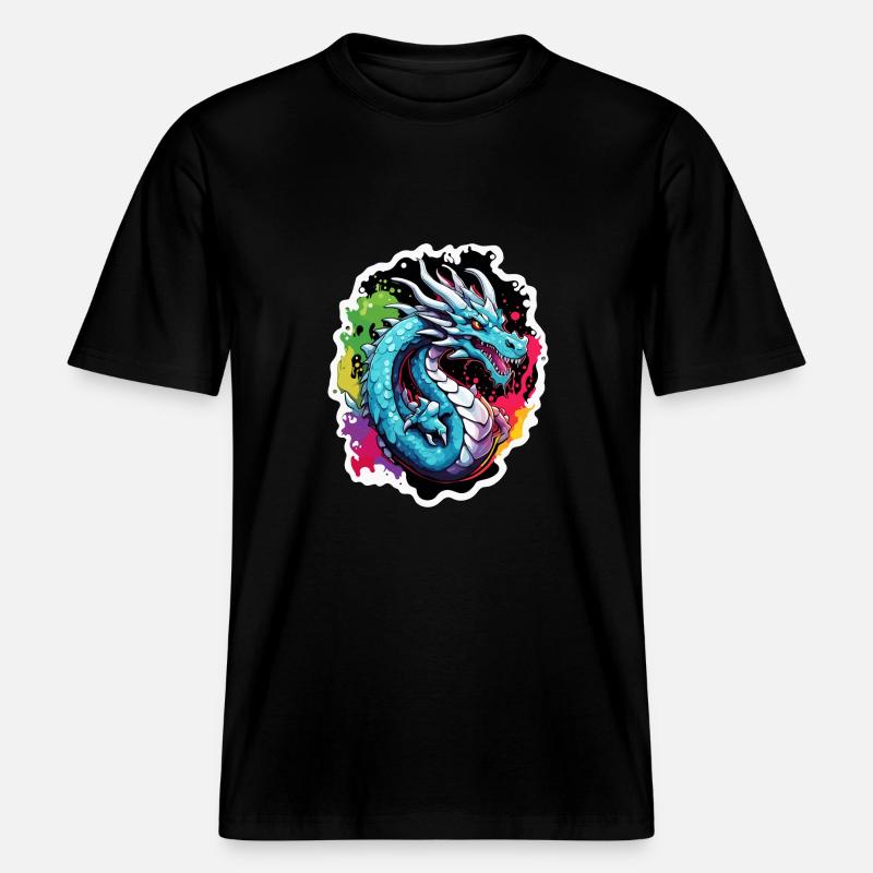 Drago / Animale / Fuoco / Creature mitiche / Fiaba -  Maglietta ecologica Unisex RELAXED FIT - nero