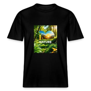 Nature -  RELAXED FIT Unisex Organic T-Shirt - Schwarz - Vorne - Alina (178cm) & Michal (187cm)