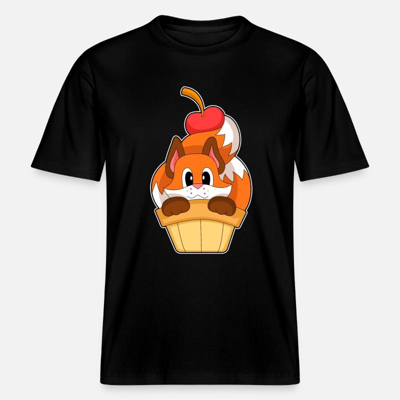 Fuchs Eiswaffel Kirsche -  RELAXED FIT Unisex Organic T-Shirt - Schwarz