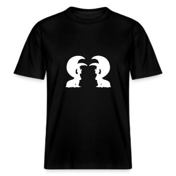 DIE UNENDLICHE GESCHICHTE SPHINX GATE WEISS -  RELAXED FIT Unisex Organic T-Shirt - Schwarz - Vorne - Alina (178cm) & Michal (187cm)