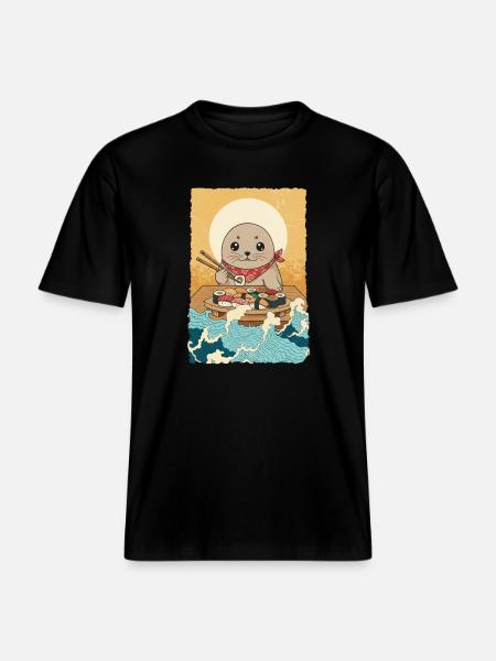 Kawaii Seal North Sea Sushi -  RELAXED FIT Unisex Organic T-Shirt - black