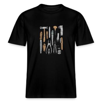 Goldsmith's Tool -  RELAXED FIT Unisex Organic T-Shirt - black - Front - Alina (178cm) & Michal (187cm)