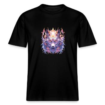 Loup Loups Animal Animaux Animaux Tête de Loup -  T-shirt unisexe RELAXED FIT en coton bio - noir - Devant - Alina (178cm) & Michal (187cm)