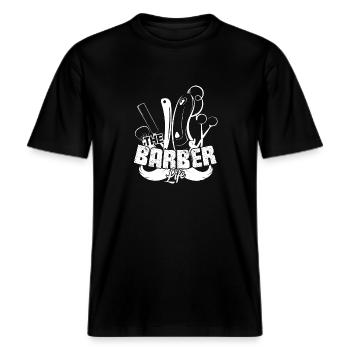 Barber The Barber Life -  RELAXED FIT Unisex Organic T-Shirt - black - Front - Alina (178cm) & Michal (187cm)