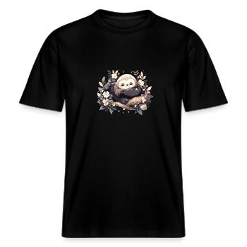 Faultier Faultiere Faultier Lustig Faultier -  RELAXED FIT Unisex Organic T-Shirt - Schwarz - Vorne - Alina (178cm) & Michal (187cm)