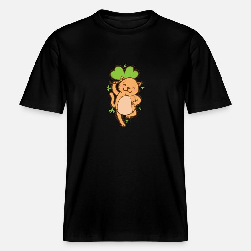 Chat avec trèfle Saint-Patrick - T-shirt unisexe RELAXED FIT en coton bio - noir