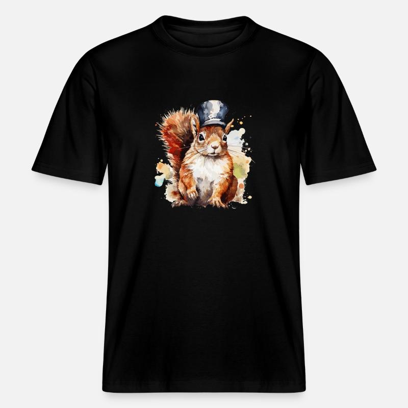 Aquarell Eichhörnchen Eisenbahner -  RELAXED FIT Unisex Organic T-Shirt - Schwarz