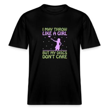 Disc Golf spiller Disc Golfer Frisbee spiller par pu -  Økologisk unisex T-shirt RELAXED FIT - sort - Foran - Alina (178cm) & Michal (187cm)