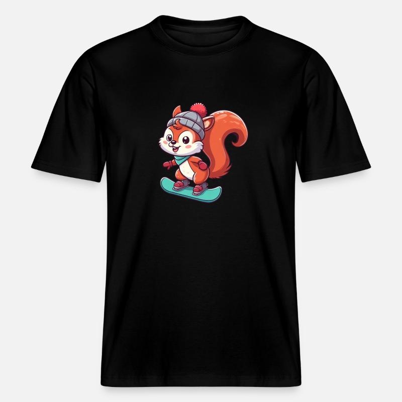 Winterabenteuer mit Eichhörnchen – Snowboard-Spaß - RELAXED FIT Unisex Organic T-Shirt - Schwarz