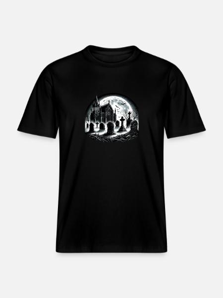 Moonlit Gothic Graveyard: Eerie Night Scene -  RELAXED FIT Unisex Organic T-Shirt - black