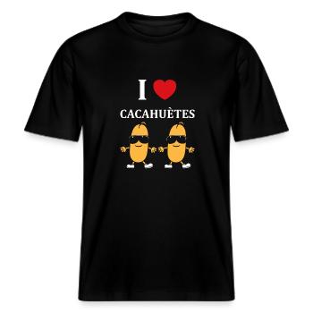 Cacahuètes Humour petite cacahuète -  T-shirt unisexe RELAXED FIT en coton bio - noir - Devant - Alina (178cm) & Michal (187cm)