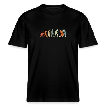 Judoka Taekwondo Karate Aikido Ju-Jutsu Evolution -  RELAXED FIT Unisex Organic T-Shirt - Schwarz - Vorne - Alina (178cm) & Michal (187cm)