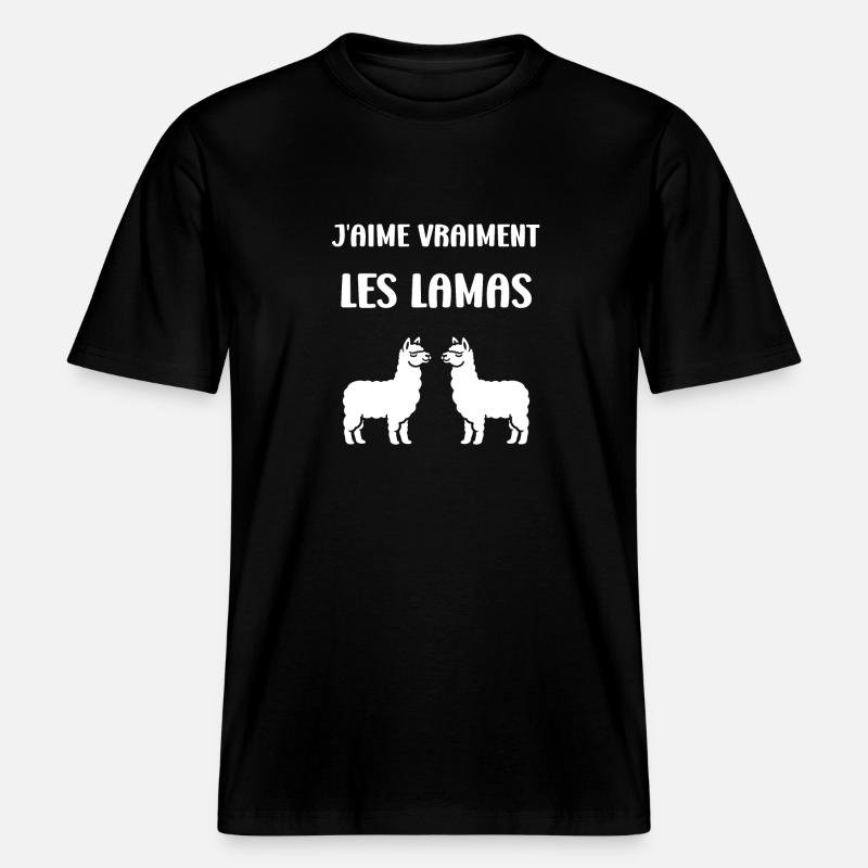 Humour mignon petit lama -  T-shirt unisexe RELAXED FIT en coton bio - noir
