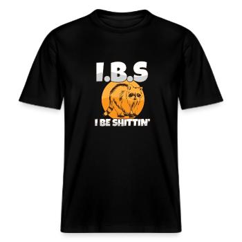 IBS Awareness Raccoon I Be Shittin Toilet Joke -  RELAXED FIT Unisex Organic T-Shirt - Schwarz - Vorne - Alina (178cm) & Michal (187cm)