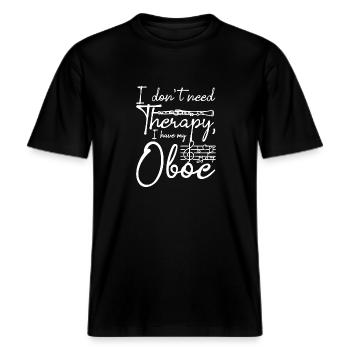 I don't need therapy I have my oboe -  RELAXED FIT Unisex Organic T-Shirt - Schwarz - Vorne - Alina (178cm) & Michal (187cm)