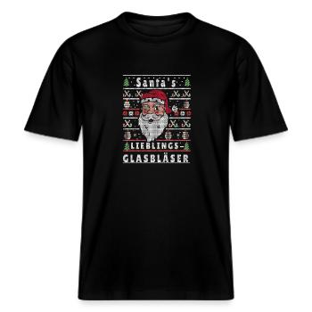 Ugly Weihnachten SANTAS LIEBLINGS Glasbläser -  RELAXED FIT Unisex Organic T-Shirt - Schwarz - Vorne - Alina (178cm) & Michal (187cm)