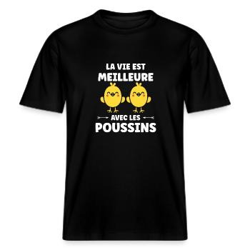 Humour petit poussin -  T-shirt unisexe RELAXED FIT en coton bio - noir - Devant - Alina (178cm) & Michal (187cm)