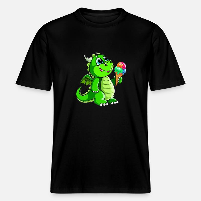 Drache mit Eis Comic -  RELAXED FIT Unisex Organic T-Shirt - Schwarz