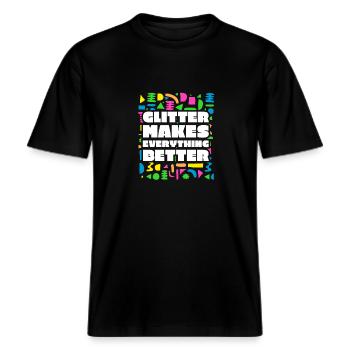 Glitzer -  RELAXED FIT Unisex Organic T-Shirt - Schwarz - Vorne - Alina (178cm) & Michal (187cm)