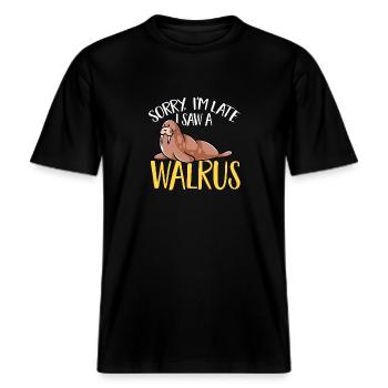 Walross -  RELAXED FIT Unisex Organic T-Shirt - Schwarz - Vorne - Alina (178cm) & Michal (187cm)