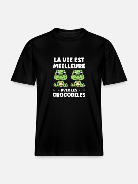 Humour Crocodile -  T-shirt unisexe RELAXED FIT en coton bio - noir