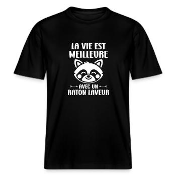 Humour Raton laveur -  T-shirt unisexe RELAXED FIT en coton bio - noir - Devant - Alina (178cm) & Michal (187cm)