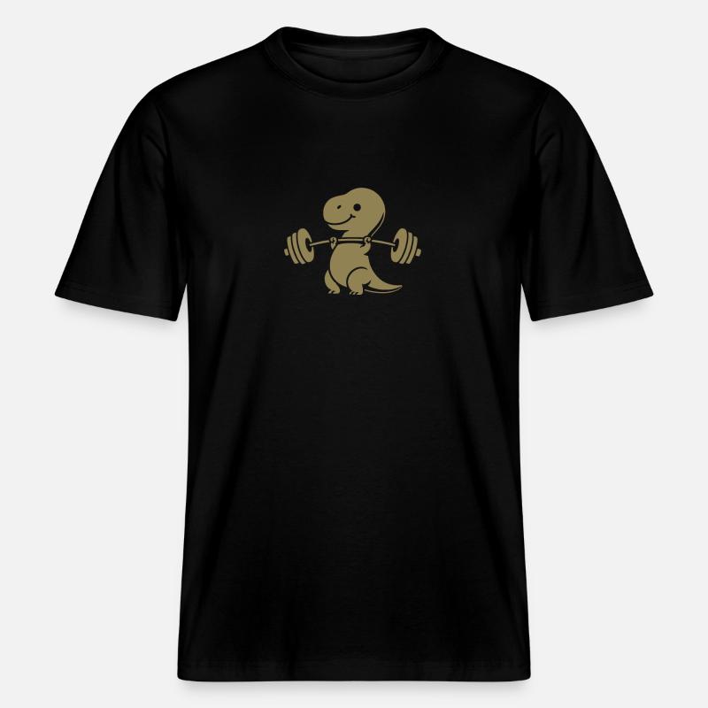 T-Rex mit Hantel Workout -  RELAXED FIT Unisex Organic T-Shirt - Schwarz