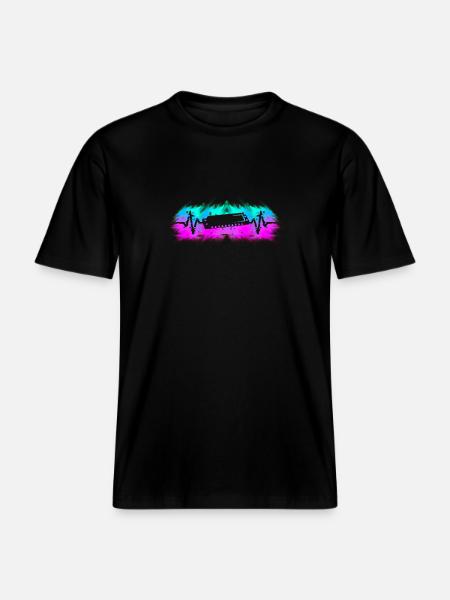 Harmonica player musician heartbeat -  RELAXED FIT Unisex Organic T-Shirt - black