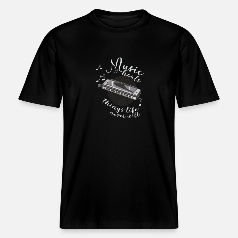 Harmonica Player Musician Harmonica -  RELAXED FIT Unisex Organic T-Shirt - black