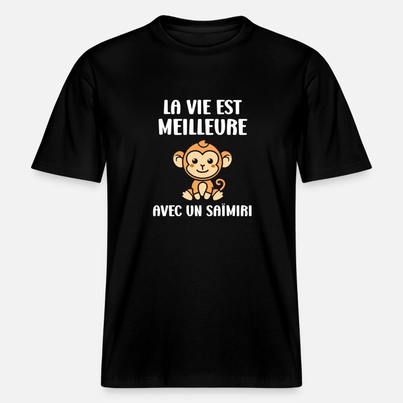 Singe Saïmiri -  T-shirt unisexe RELAXED FIT en coton bio - noir