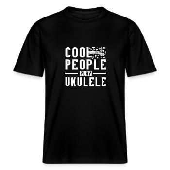 Cool people play Ukulele -  RELAXED FIT Unisex Organic T-Shirt - Schwarz - Vorne - Alina (178cm) & Michal (187cm)
