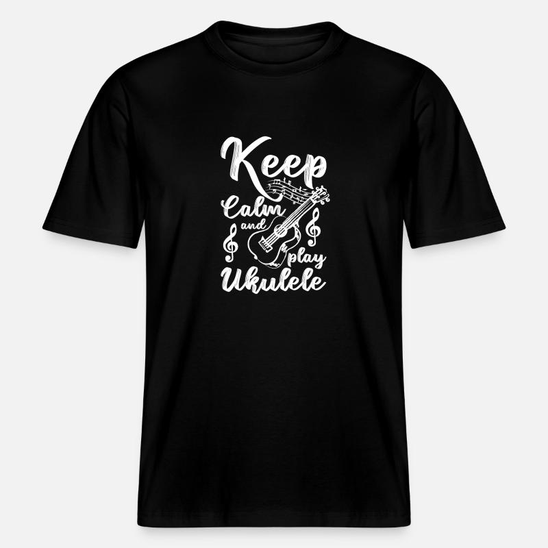 Keep calm and play ukulele -  RELAXED FIT Unisex Organic T-Shirt - Schwarz