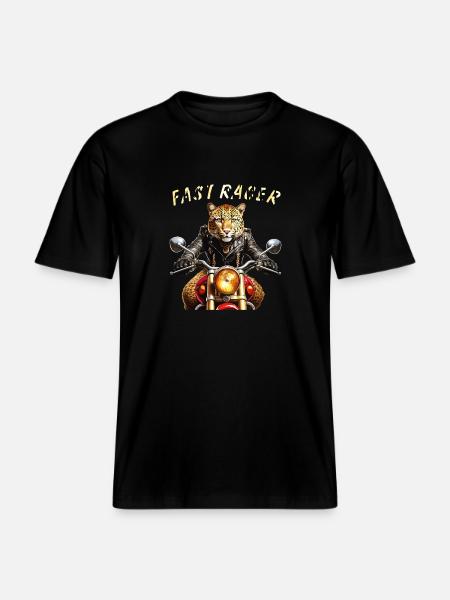 LEOPARD MOTORCYCLE FAST RACER -  RELAXED FIT Unisex Organic T-Shirt - black