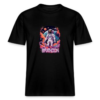 BRANDON - Schöner Jungen Name mit coolem Astronaut -  RELAXED FIT Unisex Organic T-Shirt - Schwarz - Vorne - Alina (178cm) & Michal (187cm)