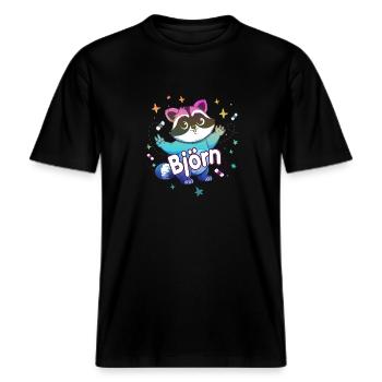 BJÖRN - Beau prénom de garçon avec un raton laveur mignon -  T-shirt unisexe RELAXED FIT en coton bio - noir - Devant - Alina (178cm) & Michal (187cm)