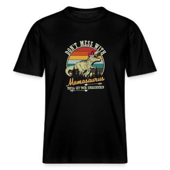 Legen Sie sich nicht mit Mamasaurus Vintage Muttertag an -  RELAXED FIT Unisex Organic T-Shirt - Schwarz - Vorne - Alina (178cm) & Michal (187cm)