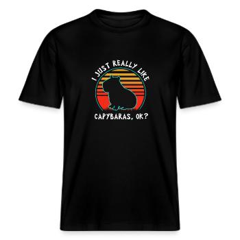 Capybara -  RELAXED FIT Unisex Organic T-Shirt - Schwarz - Vorne - Alina (178cm) & Michal (187cm)