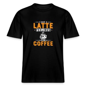 J’ai des sensations de café au lait pour le café. -  T-shirt unisexe RELAXED FIT en coton bio - noir - Devant - Alina (178cm) & Michal (187cm)