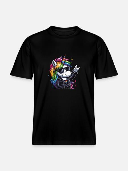 Rocker Einhorn Heavy Metal Unicorn -  RELAXED FIT Unisex Organic T-Shirt - Schwarz