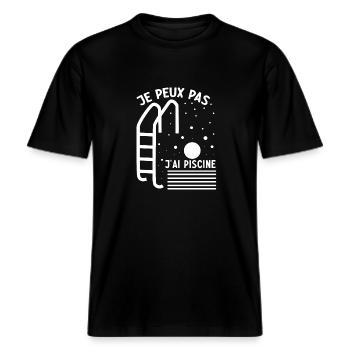 je peux pas j ai piscine -  T-shirt unisexe RELAXED FIT en coton bio - noir - Devant - Alina (178cm) & Michal (187cm)