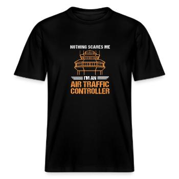 Air traffic controller -  RELAXED FIT Unisex Organic T-Shirt - black - Front - Alina (178cm) & Michal (187cm)