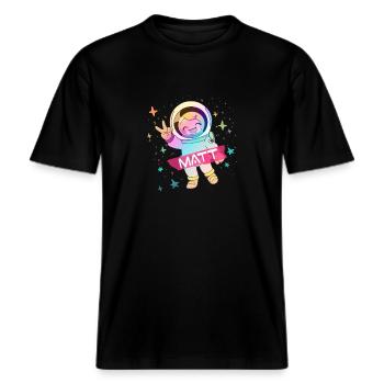 MATT - Beau prénom de garçon avec astronaute mignon -  T-shirt unisexe RELAXED FIT en coton bio - noir - Devant - Alina (178cm) & Michal (187cm)