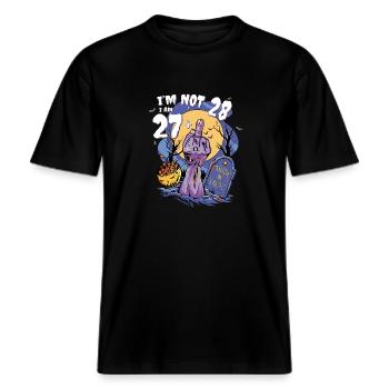 Ich bin 27 + Zombie Finger: Oktober Halloween 28. -  RELAXED FIT Unisex Organic T-Shirt - Schwarz - Vorne - Alina (178cm) & Michal (187cm)